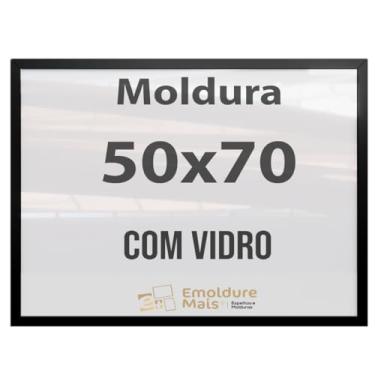 Imagem de Moldura 50x70 Preta Com Vidro, para Quadros Decorativo para sala, quarto, escritório, poster, casa, fotos, Certificados, Diplomas, Alvara Porta Retrato.