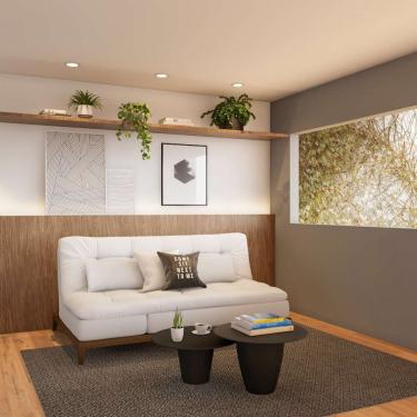 Imagem de Sofá-Cama 3 Lugares Casal Agatha com Pés de Madeira Branco