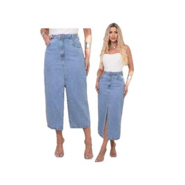 Imagem de Novidade  Saia Jeans Midi Feminina Fenda Simples  PREMIUM - CJ WEAR, 4