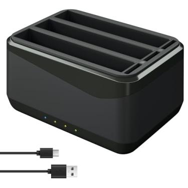 Imagem de LP Carregador de bateria Insta 360 X4 compatível com carregador de bateria Insta360 X4 com cabo USB tipo C, estação de carregamento de bateria de 3 compartimentos com slot de armazenamento para cartão