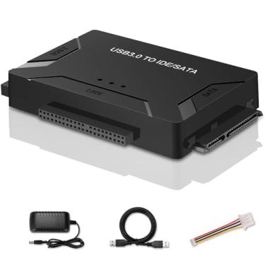 Imagem de EYOOLD Adaptador de disco rígido USB 3.0 para IDE/SATA, conversor externo para unidade óptica de DVD IDE SATA HDD SSD de 2,5 polegadas e 3,5 polegadas, leitor de disco rígido universal com fonte de alimentação de 12 V 2 A, suporta 6 TB