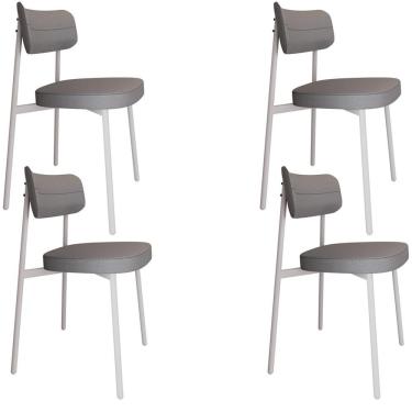 Imagem de Kit 04 Cadeiras Estofada Para Sala De Jantar Astrid Branco C01 Linho Cinza - Lyam Decor