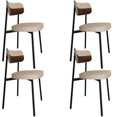 Imagem de Kit 04 Cadeiras Estofada Para Sala De Jantar Astrid Preto C01 Linho Areia Courino Whisky - Lyam Decor