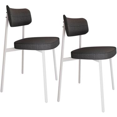 Imagem de Kit 02 Cadeiras Estofada Para Sala De Jantar Astrid Branco C01 Linho Preto - Lyam Decor