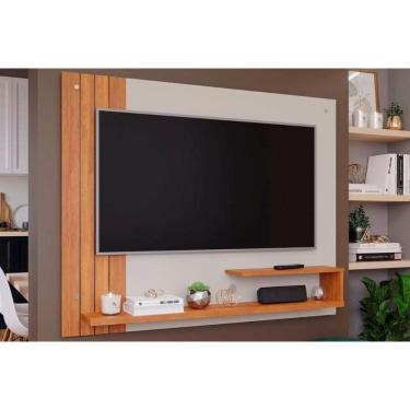 Imagem de Painel Quarto P/tv Até 50 Polegadas Dunas Ripado C/ Prateleiras 135x108cm Off White/cinamomo - Permóbili
