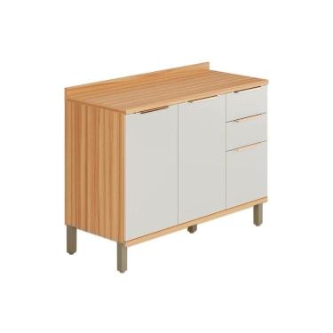 Imagem de Gabinete De Cozinha Modulado Balcão Sauvignon 2 Portas E 3 Gavetas Para Pia Com Tampo 120cm Amendoa-off White - Ronipa