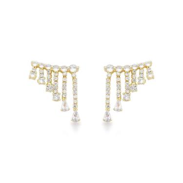 Imagem de Brincos Cascata De Cristal Semijoia Para Festas – Luxo Radiante Banhado A Ouro 18k