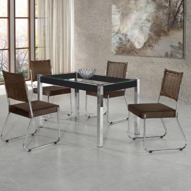Imagem de Mesa De Jantar Aço Nobre Claudia C- Tampo Kanon E 4 Cadeiras Chocolate-marrom-preto