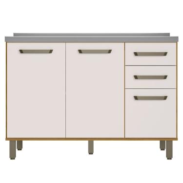 Imagem de Balcão Para Pia Criare 120 Cm 3 Portas Freijó Off White Poliman