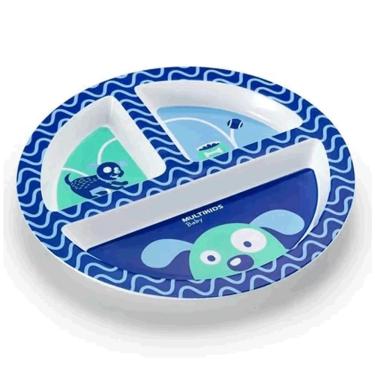 Imagem de Prato Infantil Kids Bebê Com Divisória Azul Estampa Cachorro Animais Pp Multikids 21x21cm