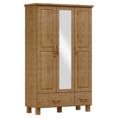 Imagem de Guarda Roupa Madeira Maciça 3p 2g Espelho 119 Cm 1141 Freijo Milani Store Freijo