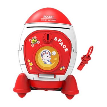 Imagem de Fenteer Cofrinho infantil fofo, brinquedo educativo de poupança, acessório com chave e adesivos para crianças, cofrinho, enfeite de estante, Vermelho