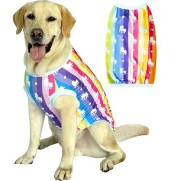 Imagem de PriPre Pacote com 2 camisetas de unicórnio arco-íris + estampa fofa de borboleta colorida para cães grandes (2GG, unicórnio borboleta)