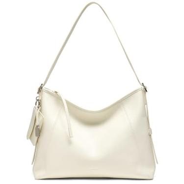 Imagem de LA'FESTIN Bolsa de ombro de couro para mulheres: bolsas transversais pretas bolsas pequenas - bolsa Hobo média moderna, Branco coco