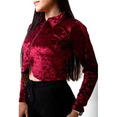 Imagem de Jaqueta Veludo Feminina - Glev Conceito, G, Vermelho escuro