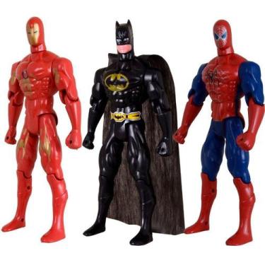 Imagem de Kit Trio Brinquedos Batmam Homem Aranha Homem De Ferro 29cm - Gici Kid