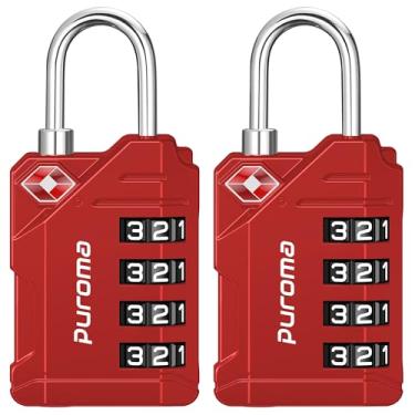 Imagem de Puroma Cadeados de bagagem de viagem aprovados pela TSA, cadeado de código de combinação redefinível de 4 dígitos com corpo de liga de zinco para mala, mochila, bolsa de laptop, armário de academia