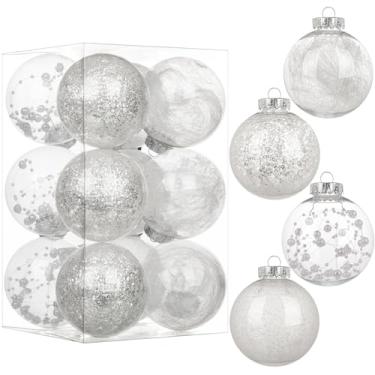 Imagem de Briful 80 mm/3,15" enfeites de bola de Natal transparente à prova de estilhaçamento conjunto de bolas de Natal transparentes decorativas com decoração delicada de pelúcia enfeites de árvore de Natal