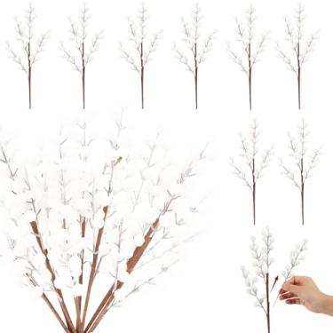 Imagem de Enfeites de caule de baga de Natal, ramos de baga de azevinho de veludo branco, 8 hastes grandes/32 hastes pequenas, galhos artificiais removíveis para decoração de árvore de Natal, decoração de