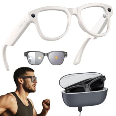 Imagem de AI Óculos Inteligentes Com Estojo De Carregamento De 3600mAh, 800W Óculos Inteligentes Bluetooth Com Chat GPT, Óculos Anti-Luz Azul, Gravação De Vídeo 1080P(White+Black case)