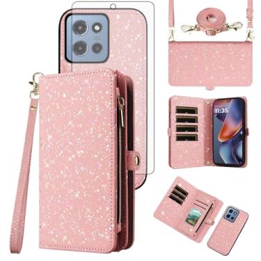 Imagem de Asuwish Capa de celular para Motorola Moto G 5G 2025 com zíper carteira magnética destacável com protetor de tela de vidro temperado e suporte de cartão com glitter, acessórios para celular G5G 5 G G5