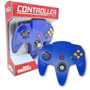 Imagem de Old Skool Joystick clássico com controle com fio compatível com o sistema de jogo Nintendo 64 N64 - azul