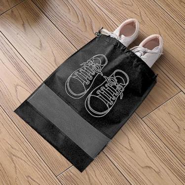 Imagem de Bolsa de sapatos com cordão de 2 peças, bolsa de sapato de grande capacidade de 33 x 43 cm para mulheres, bolsa de armazenamento sólida com janela transparente para viagens, Preto, Preto