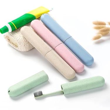 Imagem de Estojo de escova de dentes portátil, suporte de escova de dentes de viagem para cuidados pessoais, armazenamento higiênico compacto para viagem (verde)