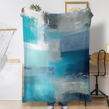 Imagem de Cobertores de sofá de cor azul e cinza, moderno, abstrato, macio, aconchegante, felpudo e leve, cobertor de flanela para sofá, cama, acampamento, noites de cinema, assistir TV 127 x 152 cm