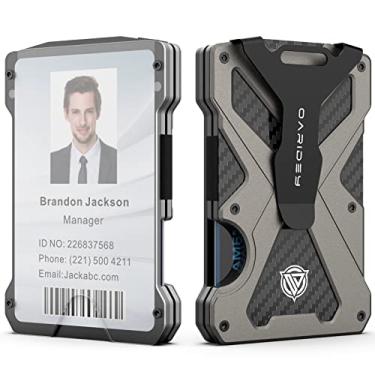 Imagem de Carteira minimalista masculina - Carteira fina de alumínio com clipe para dinheiro com porta-cartão de identidade, carteira de fibra de carbono, bloqueio RFID, comporta até 15 cartões com clipe para