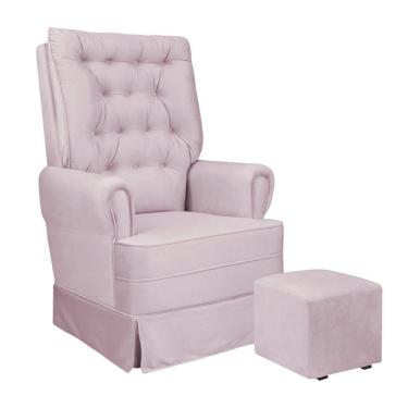 Imagem de Poltrona De Amamentação Balanço E Puff Veludo Eloisa rosa