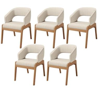 Imagem de Kit 05 Cadeiras De Jantar E Estar Living Estofada Lince L02 Linho Palha - Lyam Decor