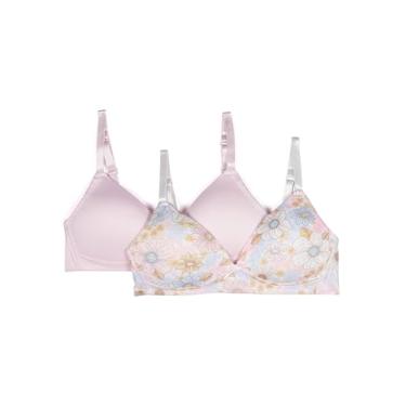 Imagem de TAHARI Pacote com 2 sutiãs de treinamento sem aro para meninas – Macio, ajuste ajustável, Rosa, margarida, 32A