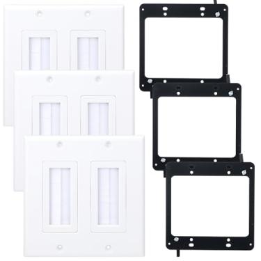 Imagem de Pacote com 3 placas de parede com 2 escovas, hider de fio de passagem de cabo para gerenciamento de cabos, compatível com cabos Ethernet, cabos HDMI e sistemas de home theater