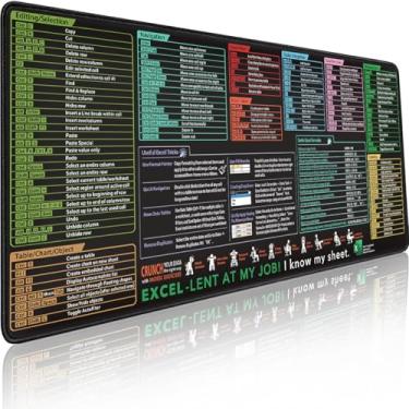 Imagem de Tapete de teclado de planilha grande estendida Excel, teclas de atalho, mouse pad com borda costurada antiderrapante