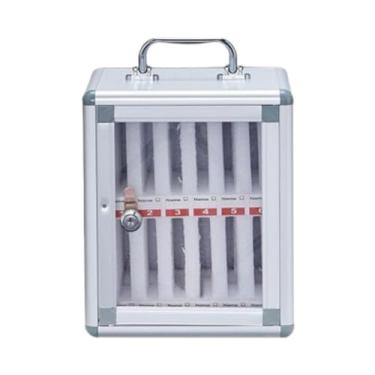 Imagem de BaotyJie Armário de armazenamento de telefones Smartphone Keeper Porta transparente com alça Organizador de armazenamento Caixa de armazenamento móvel para, 12 Vagas