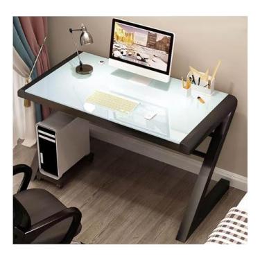 Imagem de Mesa de computador com vidro temperado, mesa de escrita moderna com moldura de aço carbono em forma de Z, estação de trabalho para computador, mesa de escritório, mesa de jogos, rolamento de carga 150