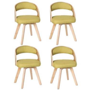 Imagem de Cadeiras de jantar de madeira, cadeira estofada giratória com almofada de linho de algodão e encosto oco em arco pernas de madeira para quarto e cozinha A 4 peças