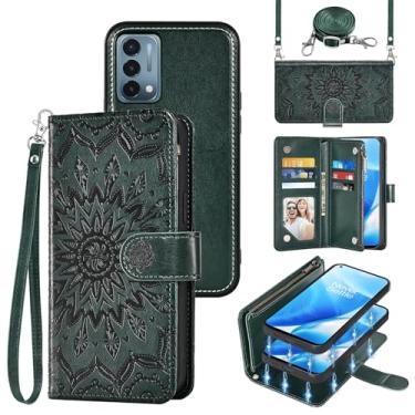 Imagem de Capa de celular para OnePlus Nord N200 5G Carteira com zíper magnética destacável com protetor de tela, compartimento para cartão One Plus N 200 G5 1 Plus 200N 1plus One+ 1+ N2005G 2021 verde escuro