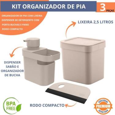 Imagem de Kit Pia Cozinha 3 Peças Trium OU Lixeira 2,5L Dispenser Detergente Rod