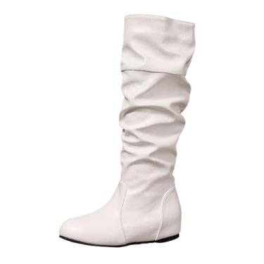 Imagem de Botas femininas modernas casuais até o joelho com sola plana Versátil Cool Elegante Design de Inverno Vários EUA, Branco, 35