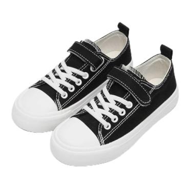 Imagem de Tênis infantil para meninos e meninas, cano baixo, casual, de lona, clássico, sem cadarço com tira ajustável, confortável, leve, para corrida e caminhada, Preto, 19
