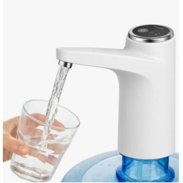 Imagem de Bomba Elétrica para Galão de Água Recarregável USB, Torneira Automática Bivolt, Branco, Bateria 1200mAh