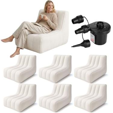 Imagem de Fiwochic 2 poltronas infláveis para adultos, poltronas infláveis com bomba de ar elétrica, sofá inflável, portátil, confortável, inflável, sofá preguiçoso para leitura, sala de estar (bege)