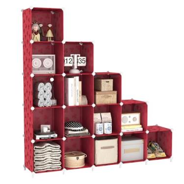 Imagem de UNKU Estante de prateleira aberta, organizador de armazenamento de 15 cubos, prateleira de exibição de 30 cm para CDs de livros, estante de livros DIY, prateleira de armazenamento ajustável para