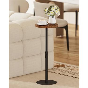 Imagem de TUTOTAK Mesa lateral redonda alta, mesa de canto pequena, mesa de bebida, mesa lateral de pedestal, sala de estar, marrom TB01BB096