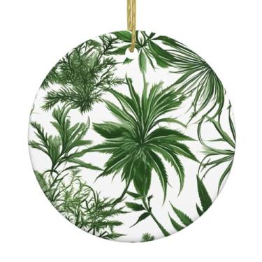 Imagem de Ervas floridas e plantas herbáceas impressão de Natal de cerâmica pendurada redonda, pingentes de porcelana, decoração criativa de Natal