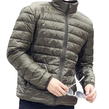 Imagem de Jaqueta Masculina Com Capuz Jaqueta Acolchoada Leve E Embalável Com Bolsos Com Zíper Casaco De Inverno Ao Ar Livre Com Capuz, Army Green, M