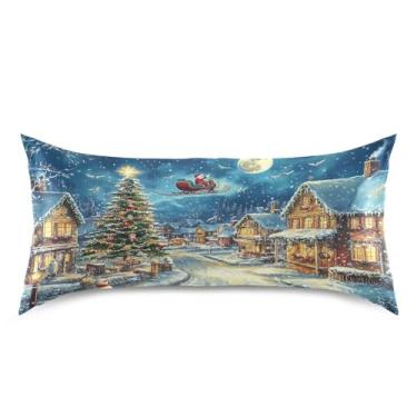 Imagem de Blueangle Fronha de cetim com desenho animado Snow Town para cabelo e pele, fronha de seda, tamanho king (50,8 x 101,6 cm) - Capas de almofada de cetim refrescantes com fecho de envelope (420)