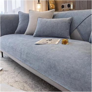 Imagem de Capa De Sofá De Chenille Macia 1/2/3/4 Lugares Universal Antiderrapante Em Forma De L Capa De Sofá Em Forma De I Capas De Sofá Laváveis Para Sala De Estar, Blue Gray, 110 * 210cm